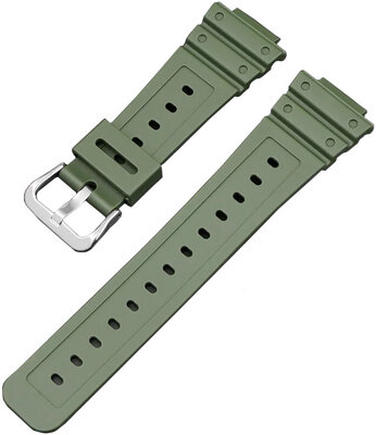 Bracelet pour Casio, silicone, vert, boucle argentée (GA2100,DW6900)