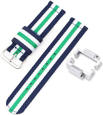 Bracelet pour Casio G-Shock, NATO, textile, bleu-blanc-vert, boucle argentée (GA-2100/GA-2110, DW-5600, GW-6900) avec adaptateur