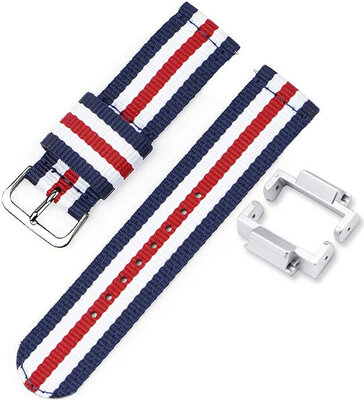 Bracelet pour Casio G-Shock, NATO, textile, rouge-bleu-blanc, boucle argentée (GA-2100/GA-2110, DW-5600, GW-6900) avec adaptateur