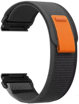 Sangle QuickFit 22mm, nylon, noir-gris, velcro (Garmin Fenix 7/6/5, Epix 2, MARQ 2, etc.)