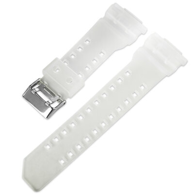 Bracelet pour Casio G-Shock, plastique, blanc transparent, boucle argentée (pour modèles GA-100, GA-110, GD-120, GLS-100)